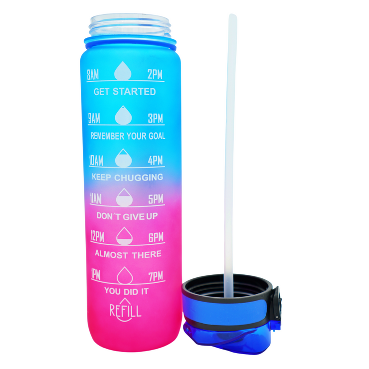 64oz Time Marked Double Wall Tritan Sport Water Bottle With Straw