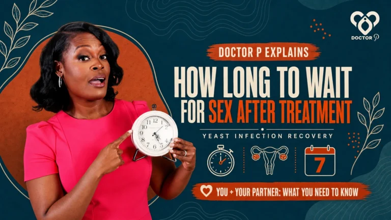 Doctor P holding a clock, cover image for the deep dive on how long to wait for sex after yeast infection treatment