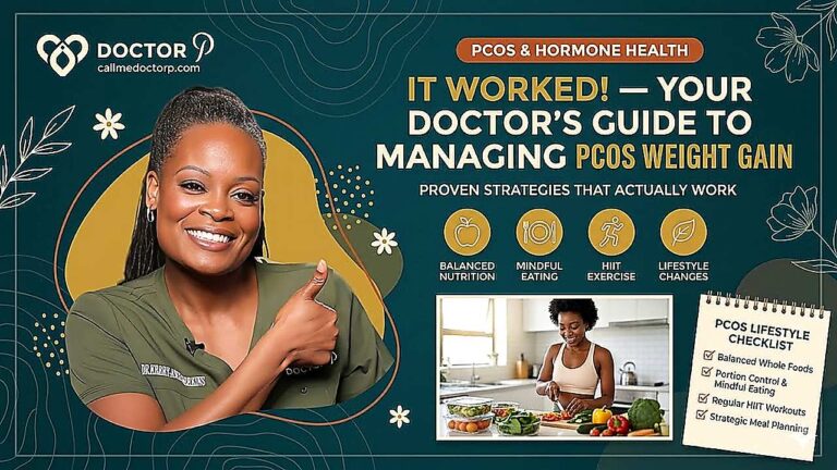 Doctor P giving a thumbs up beside a PCOS lifestyle checklist, cover image for the deep dive on how to stop PCOS weight gain